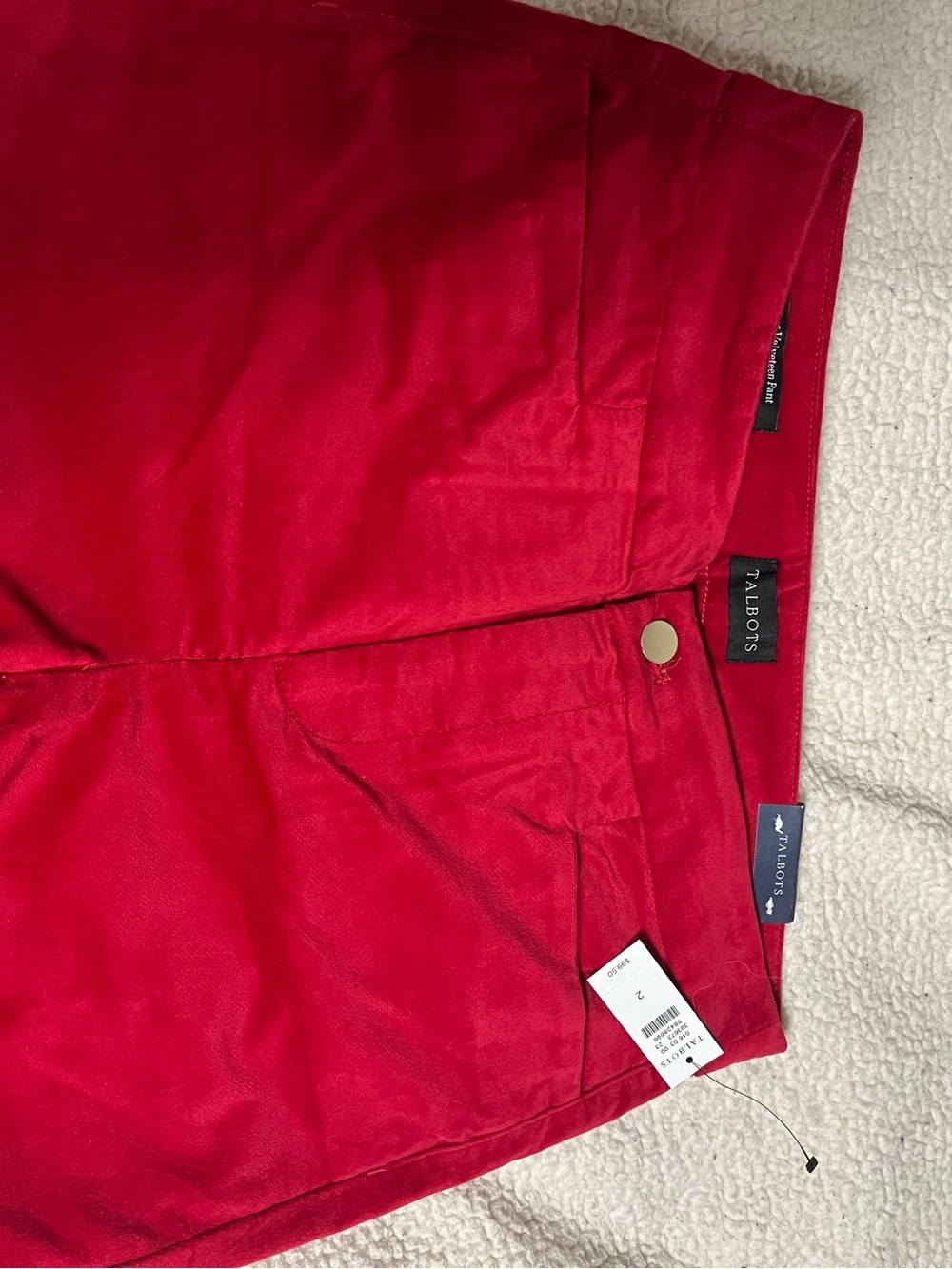 NWT Talbots Bright Red Women's velveteen pants